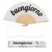 Fisura Originele waaier met het opschrift "Buongiorno", moderne en kleurrijke houten waaiers, wit, met hanger, grappig cadeau-idee, 42,5 x 23 cm