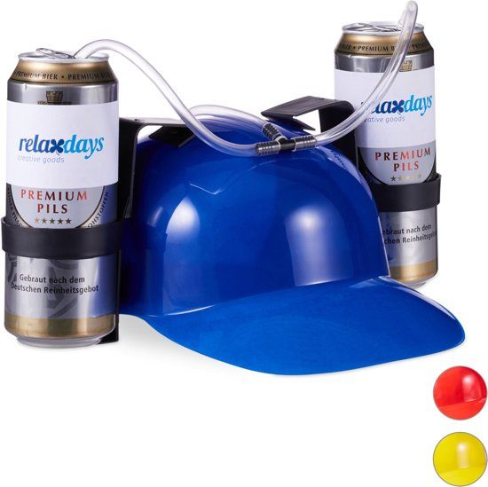 Relaxdays drinkhelm voor 2 blikjes - helm - bierhelm - helm met slang - zuiphelm - voetbal blauw