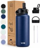 VANN® 3-Wandige RVS Drinkfles 1 Liter met rietje voor volwassenen – Met 5 accessoires – Thermosfles – 24 uur koud/12 uur warm – Blauw – VANN Ultimate Bottle®