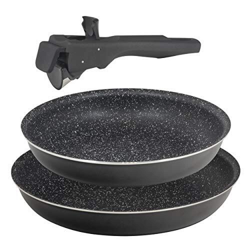 Bergner Set met 2 pannen diameter 24 + 28 cm aluminium geperst inductie Click & Cook Black met handvat Click & Cook