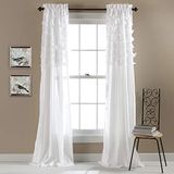 Lush Decor Avery Gordijnen ruches vintage chique stijl vensterpaneelset voor woonkamer, eetkamer, slaapkamer (paar), 84 bij 54 inch, wit