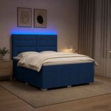 vidaXL LED Boxspringbed met Matras Blauw Stof 140 x 200 cm