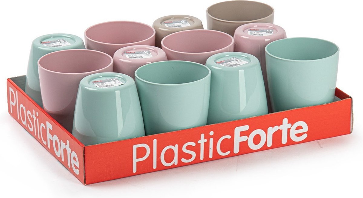 Forte Plastics 12x stuks mix-colors Drinkglazen/Limonade glazen 400 ml - Sapglazen/Waterglazen onbreekbaar kunststof voor kinderen