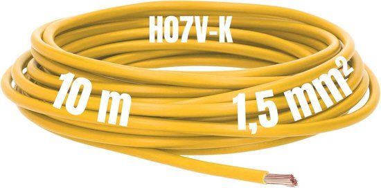 Kalitec 10 meter H07V-K 1,5 mm² gele bedradingskabel