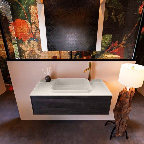 Mondiaz ERIN 100cm badmeubelset onderkast Antracite met 1 lade + Wastafel RIDGE Linen