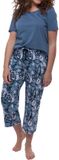 Ammann Dames pyjama Night & Home blauw gebloemd korte mouw katoen/modal maat XL
