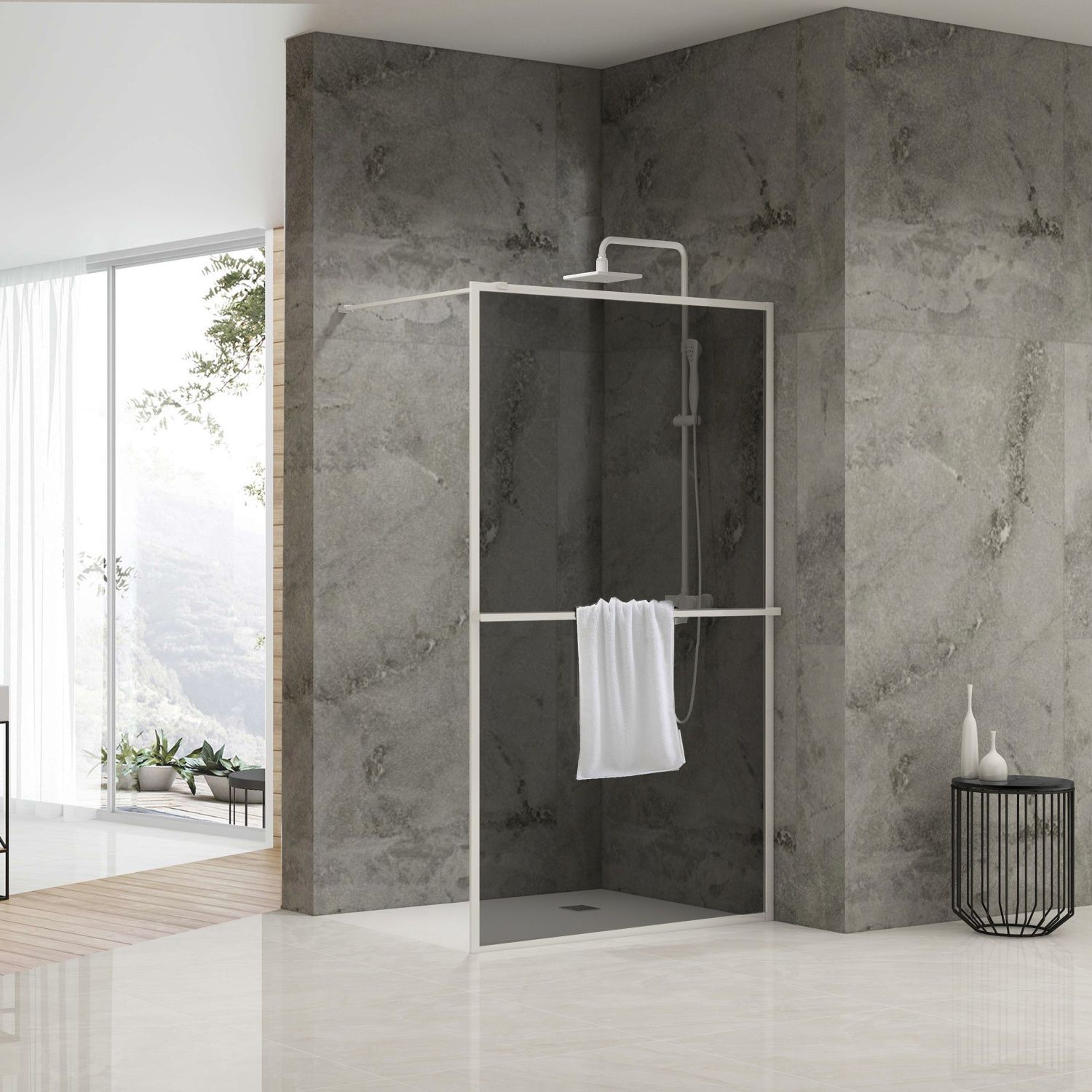 Van Rijn Inloopdouche ST04 90x200 cm Rookglas Wit