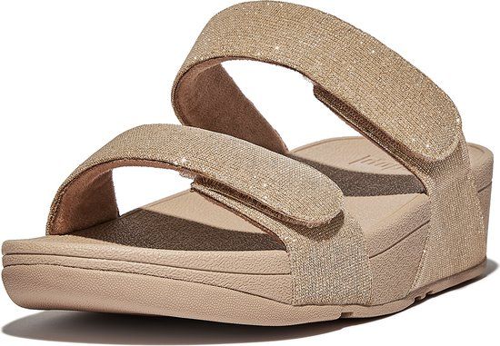 FitFlop Lulu Adjustable Shimmerlux Slides BEIGE - Women's Size 37