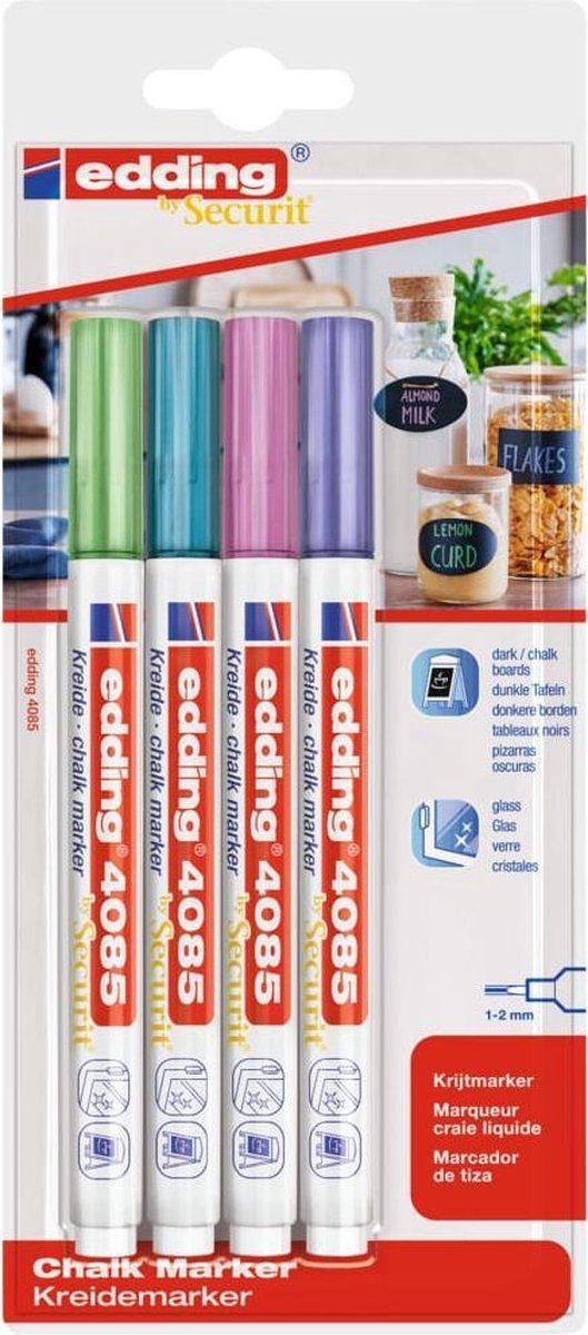 Edding Krijtstiften - 4 metallic krijtmarkers - Ronde punt - Raamstift - Roze