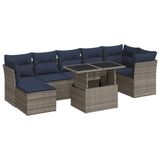 vidaXL 8-delige Loungeset met kussens, poly rattan, acacia, grijs