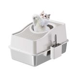 GarveeMore Kattenbak van roestvrij staal, XXL, gesloten kattenbak, opening boven, geurcontrole, lekvrij, met afneembaar, kattentoilet, 60 x 40 x 34,5 cm, wit