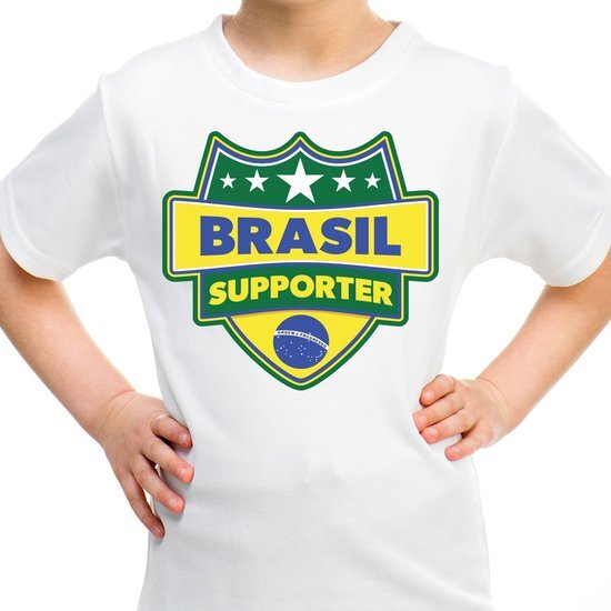 Bellatio Decorations Brazilie / Brasil schild supporter t-shirt wit voor kinderen M (134-140)