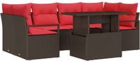 vidaXL Tuinbank Set 7-delig 6 zitplaatsen Bruin en Rood