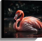 Merkloos / Sans marque Take your time Canvas - Flamingo drijft over het water heen - 30x30 cm Foto op Canvas Schilderij (Wanddecoratie op Canvas)