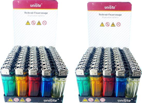 Unilite 100 x wegwerp aanstekers -vuursteen aansteker