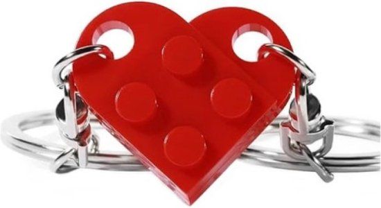 Go Go Gadget - Bouwsteen sleutelhanger - Hart - Rood - 2-delig - Unisex