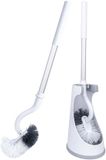 Ensemble de 2 brosses de toilette sans marque - Avec nettoyeur de jante et long manche courbé - Pour nettoyage en profondeur - Argent blanc