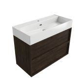 Saniclass Badkamermeubelset - 100x45x72cm - Legend keramische wastafel wit - 2 lades - mat eiken charcoal