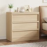 Chêne commode 3 tiroirs 40 X 75 X 78 cm, grand rangement vêtements pour chambre et salon