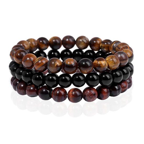 Memphis Stacked Heren Armbanden set - 8mm Tijgeroog Onyx - 21cm