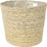 Ter Steege Plantenpot - beige - gevlochten zeegras - 26 x 23 cm - plastic binnenkant