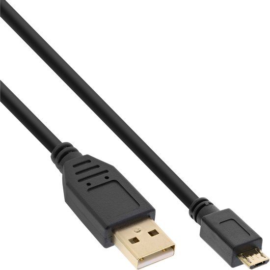 InLine Micro-USB 2.0 kabel, USB-A(M) naar Micro-B (M), vergulde contacten, 0,3m
