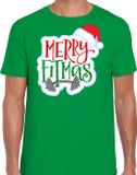 Bellatio Decorations Merry fitmas Kerstshirt / Kerst t-shirt groen voor heren - Kerstkleding / Christmas outfit XL