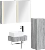 vidaXL Badkamermeubelset 4-delig Grijs Sonoma Bewerkt hout en glas