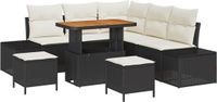 vidaXL Tuinbank Set 8-delig Zwart Poly-rattan