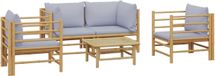 vidaXL 5-delige Loungeset met kussens bamboe lichtgrijs