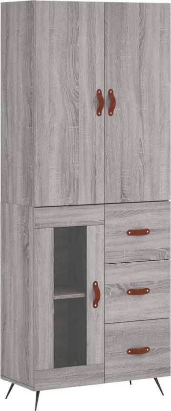 vidaXL Hoge kast 69,5x34x180 cm bewerkt hout grijs sonoma eikenkleurig