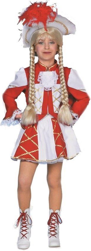 Feestbeest.nl Dansmarietje rood - wit Gardedans meisje Maat 116