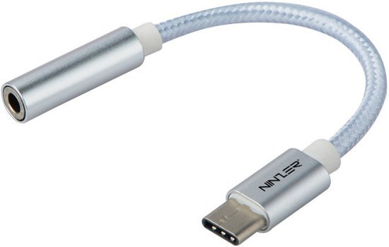 NinzerÂ® USB-C Type-C naar 3.5 mm Audio Aux Converter kabel Zilver