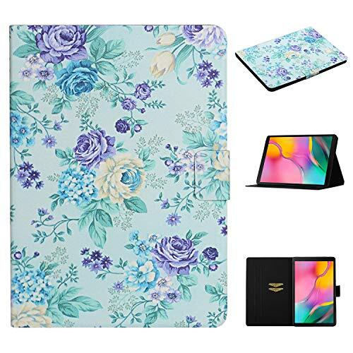 AsWant Galaxy Tab A 10.1 Inch 2019 Case Bloem Patroon Ontwerp PU Lederen Portemonnee Cover met Kaartsleuf Magnetische Gesp Tablet Case Voor Samsung Galaxy Tab A 2019 10.1 inch SM-T510/SM-T515 - Paars Bloem