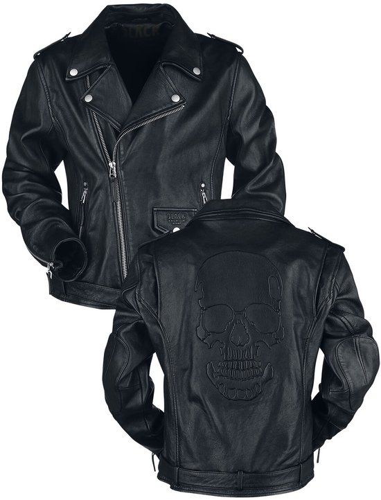 Black Premium by EMP Zwart leren jack met doodshoofdprint - Heren - XXL