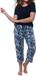 Ammann Dames pyjama Night & Home blauw gebloemd korte mouw katoen/modal XL