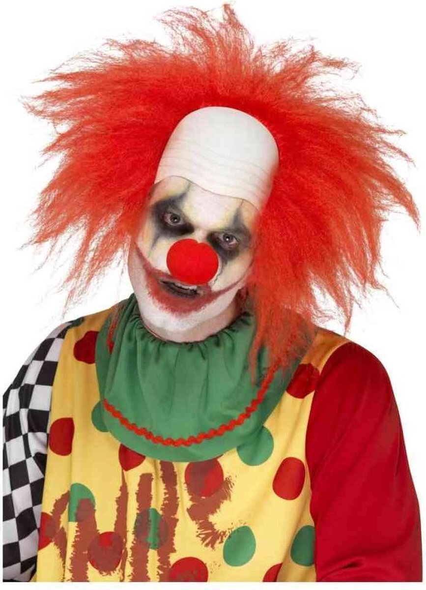 Smiffys Halloween - Rode luxe horrorclown pruik voor volwassenen - Halloween horror clowns verkleed accessoires