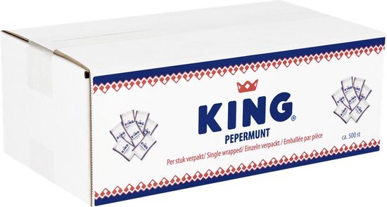 King Pepermunt snoep per stuk verpakt in doos - Verfrisser mint smaak - 500 pepermuntjes &#224; 2g