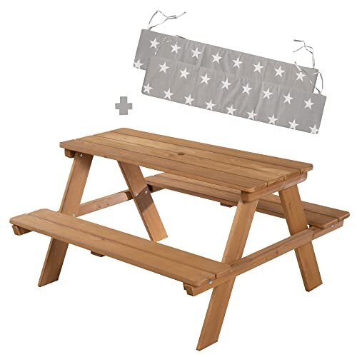 Roba Kinderen Outdoor + zitgroep 'Picknick for 4' met zitkussen, weerbestendig van massief hout in teak