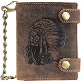 GREENBURRY Leren portemonnee Vintage Native American Wallet With Chain Brown bruine