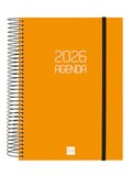 Finocam Kalender 2026, 1 dag per pagina, januari - december (12 maanden), jaarplanner 2026, met elastiek, omslag van polypropyleen beta, oranje, Portugees