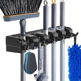 HYRIXDIRECT Bezemhouder voor wandmontage, organizer voor bezems en dweilen, ophangsysteem voor tuingereedschap, opbergrek voor garage en wasruimte met haken, extra sterk