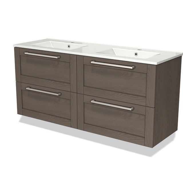 Maxaro Badkamermeubel 140 cm Modulo Donkerbruin Eiken 4 Lades Kader Wastafel Keramiek