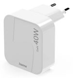 Hama Snellader, GaN, 2x USB-C, opvouwbare mini-oplader, PD, 40 W, Wit
