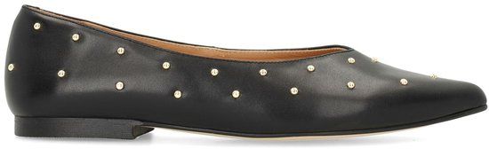 Manfield - Dames - Zwarte leren loafers met studs - Maat 40