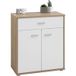 IDIMEX Buffet Monaco, commode avec 1 tiroir et 2 portes, mélamine, décor chêne Sonoma et blanc mat
