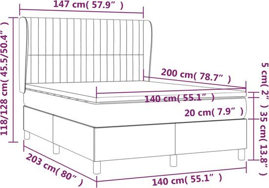 vidaXL Boxspring met matras fluweel lichtgrijs 140x200 cm