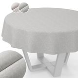 Lurex Tafelkleed, afwasbaar, teflon gecoat, onderhoudsvriendelijk, lotuseffect, vuil- en waterafstotend, NATA-bladeren, rond, 140 cm, snijrand, zilver