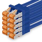 1aTTack.de Cat7 Cat 7 ethernetkabel Cat7 lan netwerk 10GBASE-T - 10000 Mbps (Sftp Pimf) dubbel afgeschermde patchkabel RJ45 stekker Cat.6a 0,5m Blue - 10 pieces