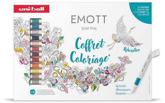 uni-ball Uni Emott Fineliner Set 16 Stuks + Kleurboek